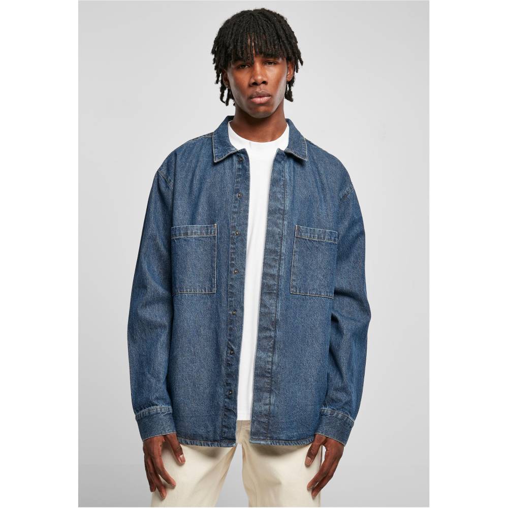 Urban Classics - Oversized Denim Pocket Shirt Chemisier - Bleu foncé